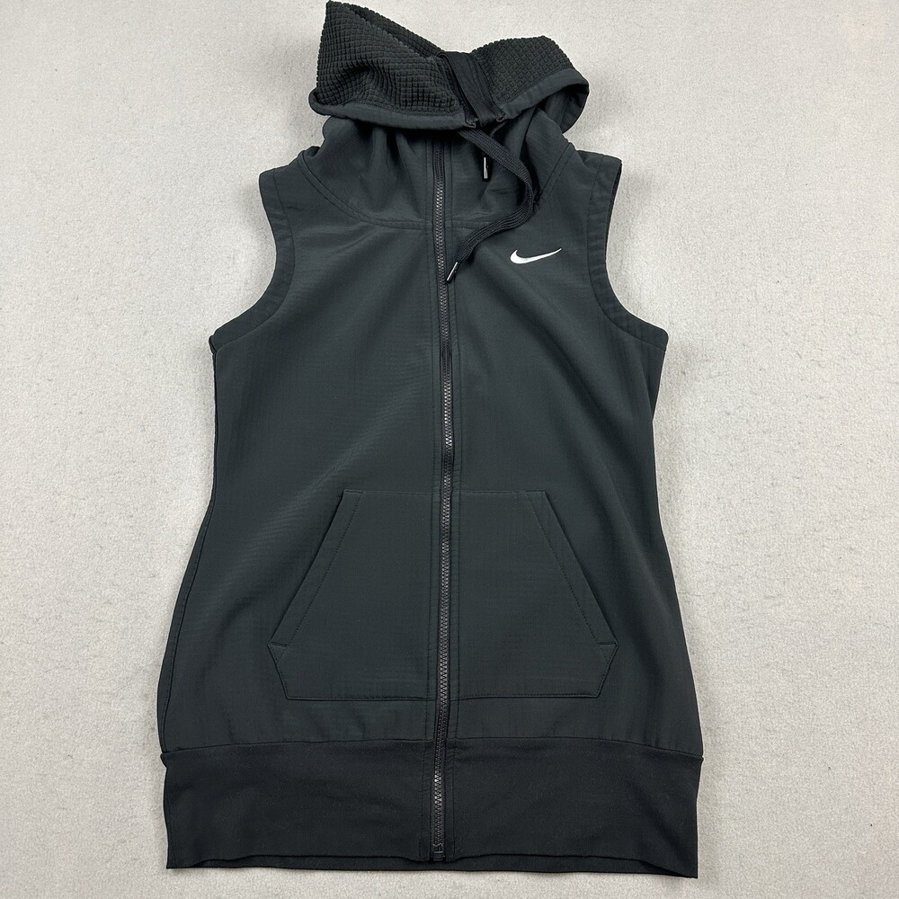 Nike Sphere Vest Women Medium Black Therma Lining Training Jacket Full Zip Hood